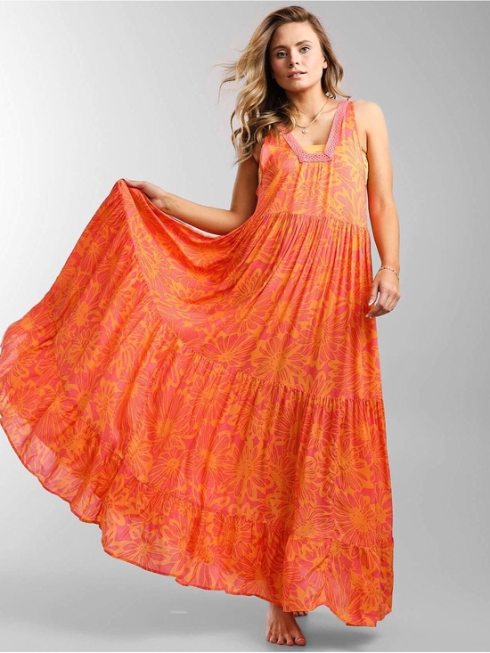Free People Dresses & Skirts - Free People Pink Orange Floral Maxi Dress Boho Sleeveless Size M Summer